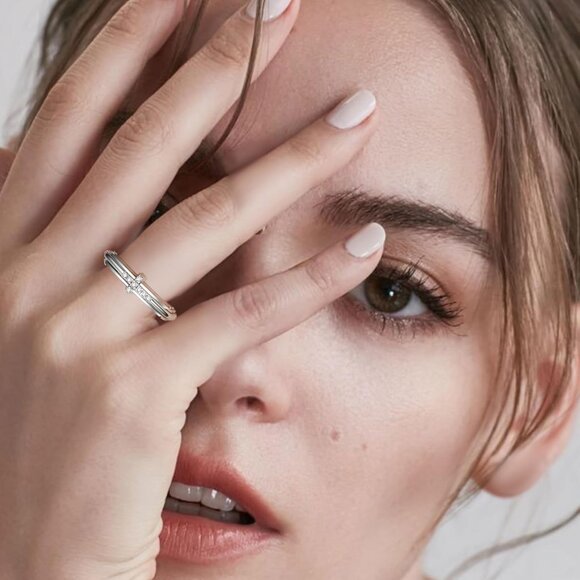 Cubic Zirconia Spinner Ring - Anxiety Relief Cross Design for Women, Sizes 5-10 - Picture 6 of 6